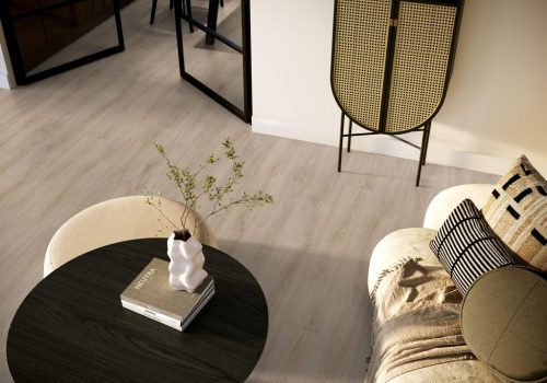 Rigid Click PVC Donker Eiken Met Geïntegreerde Ondervloer.